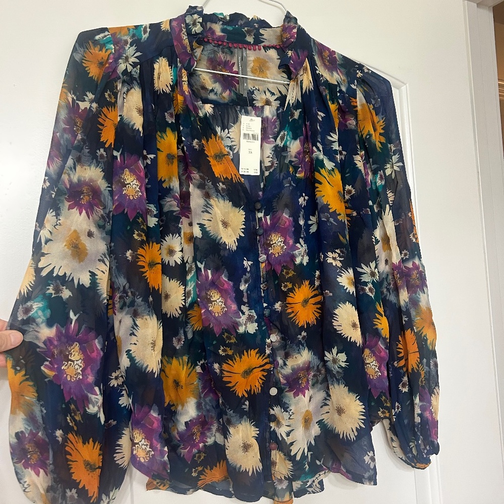 NWT Anthropologie Long Sleeve Navy Blouse